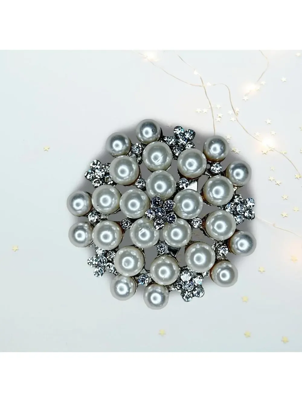 257. Plastic Faux Pearl and Crystal Brooch